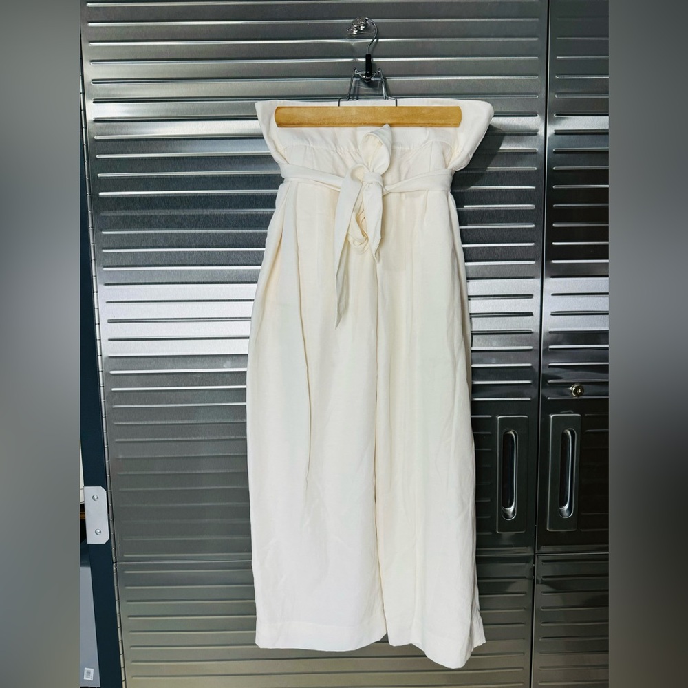 Club Monaco Ivory Paper Bag High Waist Belted Wide Leg Trousers